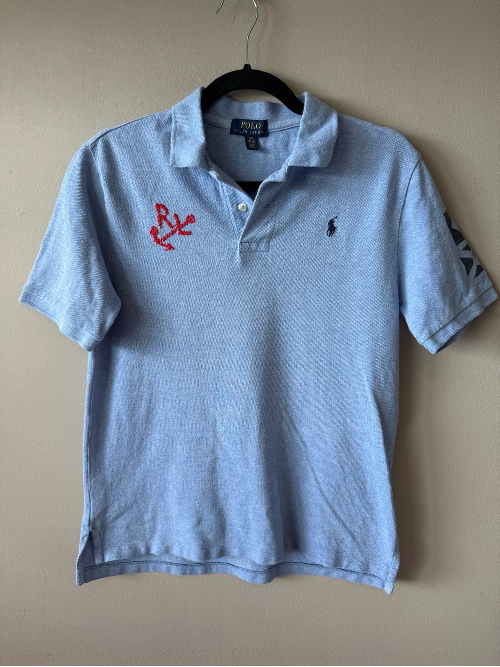Polo Ralph Lauren Boy’s Nautical Cotton Mesh Collared Map Polo Size Large 14-16